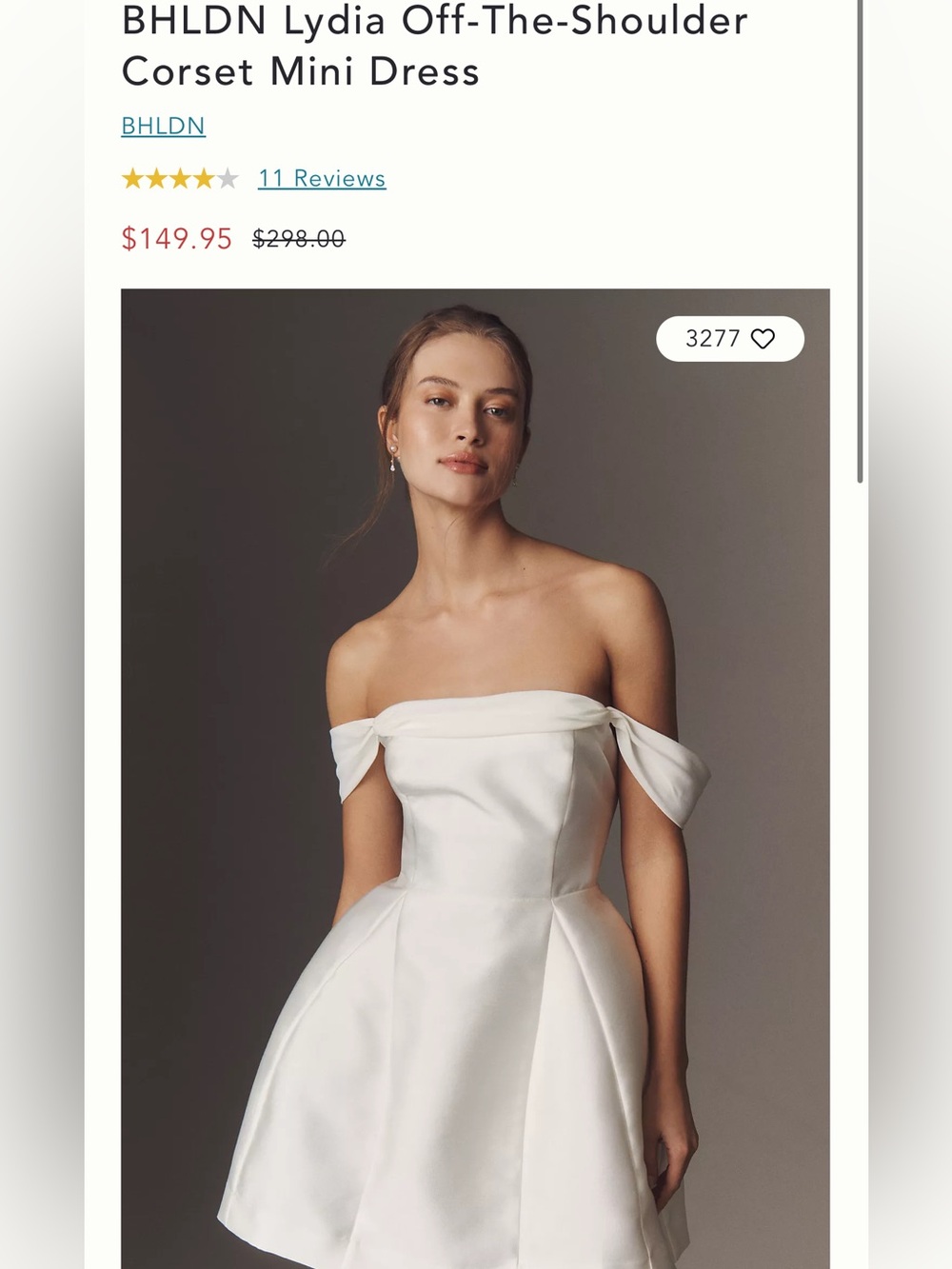 BHLDN Off-the-Shoulder Lydia Satin Dress SEE DESCRIPTION